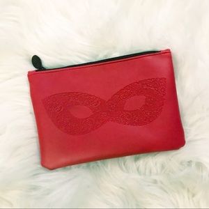 red masquerade mask zip cosmetic pouch bag